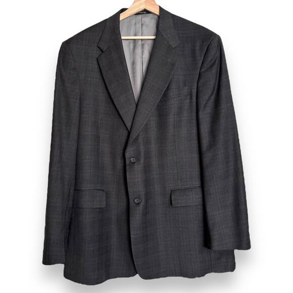 Hart Shaffner Marx Charcoal Gray Plaid Two Button Blazer Men's Size 46L - Picture 1 of 13
